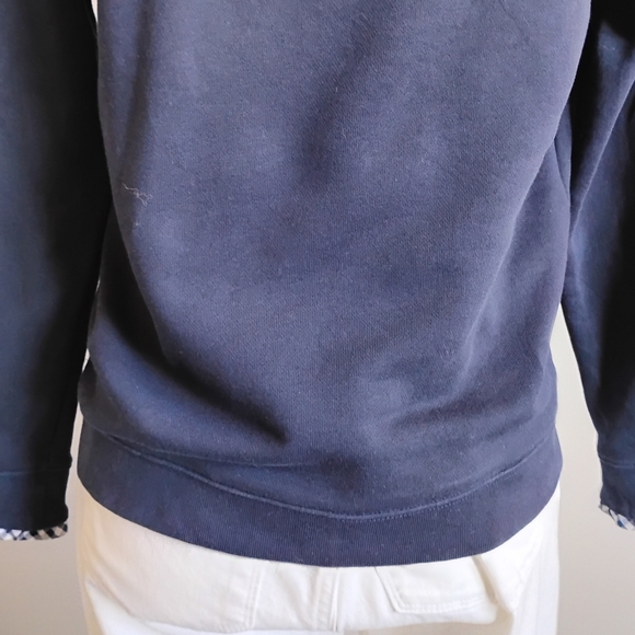 J.Crew Cotton Sweatshirt Micro Ruffle Neck Classic Navy Blue Gingham Size Small - Picture 10 of 13